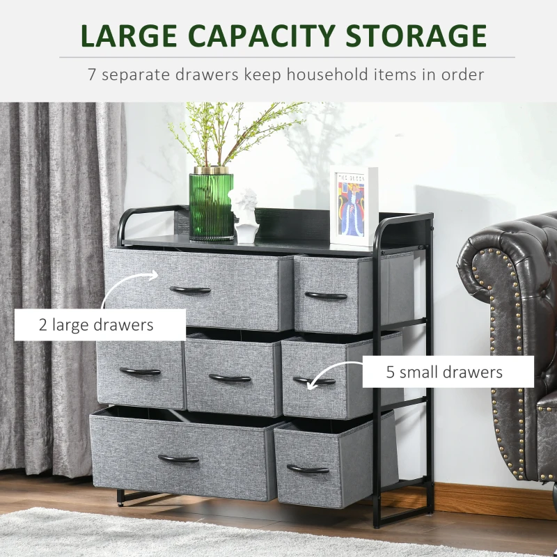 HOMCOM 7-Bin Dresser Storage Tower Cabinet Organizer Unit, Easy Pull Fabric Bins with Metal Frame for Bedroom