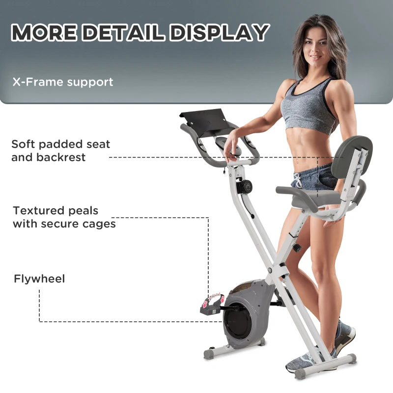 Soozier Folding Exercise Bike, Indoor Stationary Bike with 8-Level Magnetic Resistance and LCD Monitor, for Cardio Workout, Grey