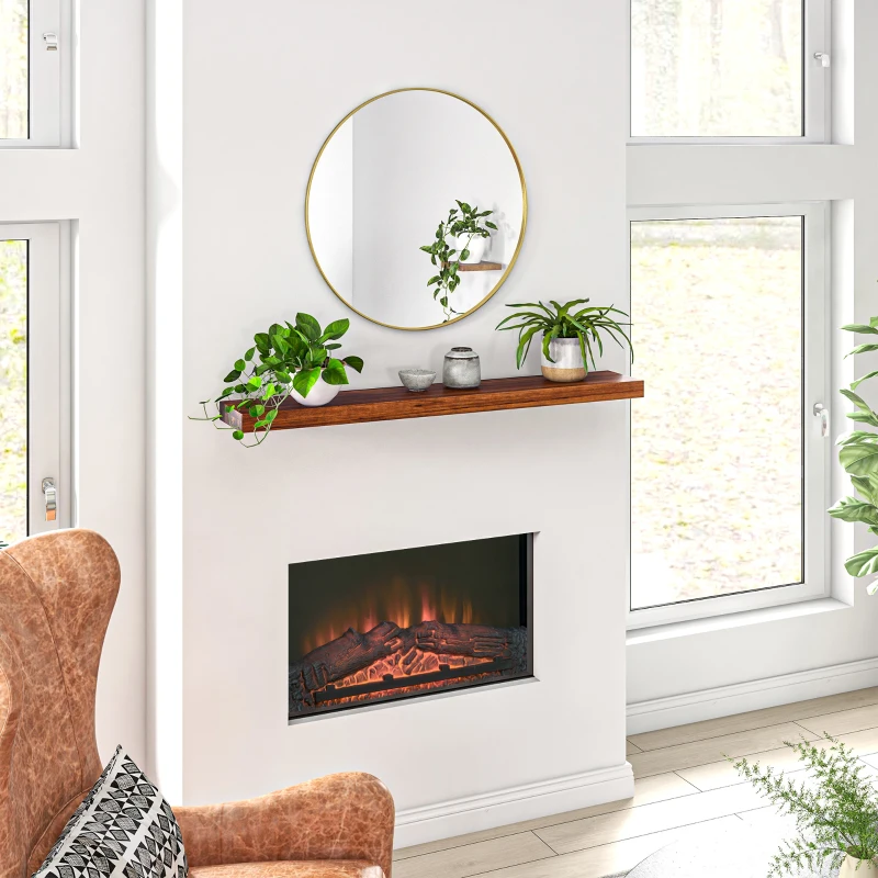 HOMCOM 48" Fireplace Mantel, Fir Wood Floating Shelf, Wall Mounted, Brown