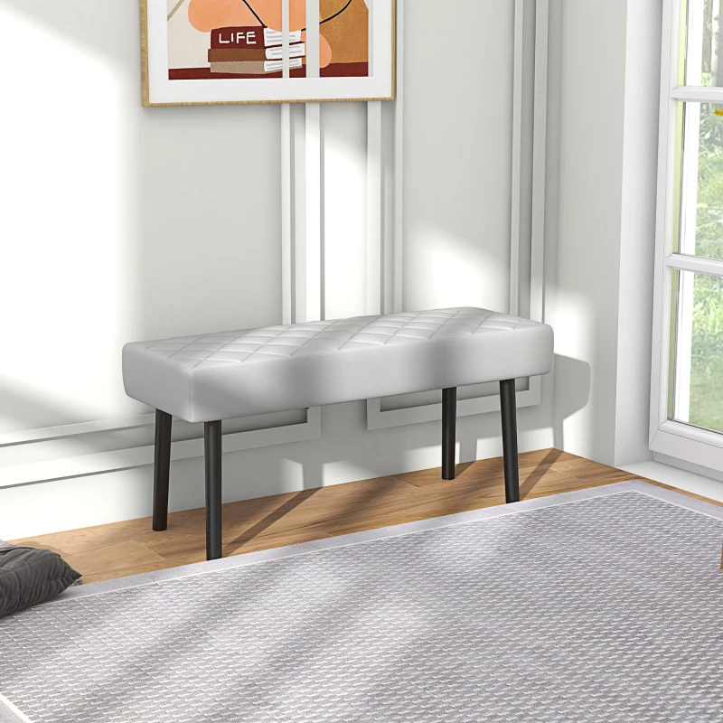 HOMCOM End of Bed Ottoman Bench, 39.4" Faux Leather Upholstered Entryway Bench with Metal Legs and Padded Seat, Gray