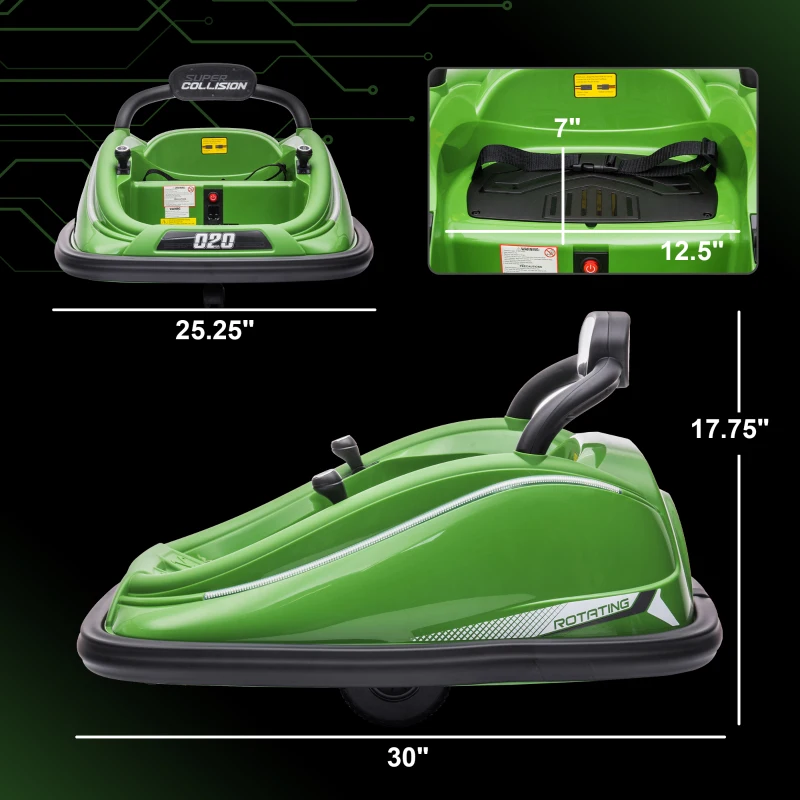 Aosom 12V Kids Bumper Car Twins Motor, w/ Parent Remote Control, Lights, 360° Rotation