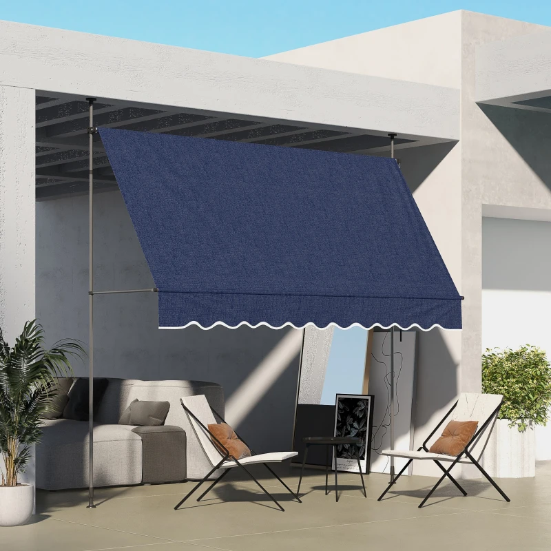 Outsunny 10' x 3' Manual Retractable Awning, Non-Screw Freestanding Patio Awning, UV Resistant, for Window or Door, Blue