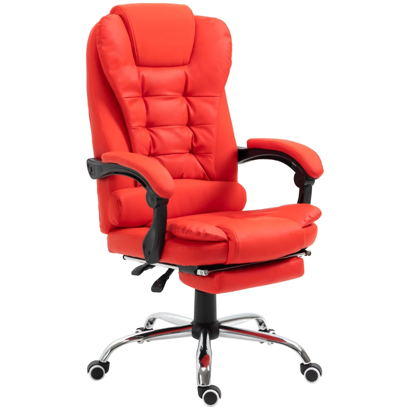 HOMCOM Executive Office Chair, High Back Reclining Computer Chair with Footrest and Armrest, Red