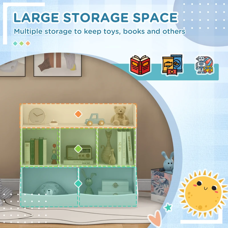 Qaba 3 Tier Kids Toy Storage with 5 Compartment, Anti-Tip Device for Nursery, Living Room, Playroom, Classroom, White
