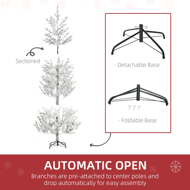 HOMCOM 7 Foot Snow Flocked Artificial Christmas Tree with 240 Fir Realistic Branches, Auto Open, Green