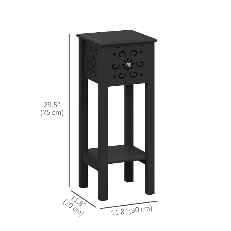 HOMCOM Nightstand Set of 2 with Drawer and Open Storage Shelf Black