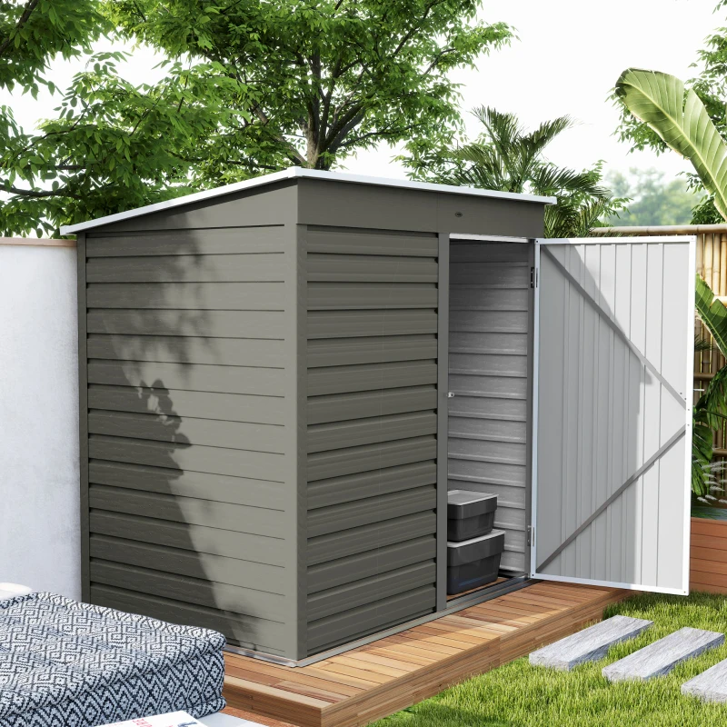 Outsunny 6' x 4' Outdoor Garden Shed, Metal Storage Shed with Lockable Door and Gloves for Backyard Garden Patio, Light Gray