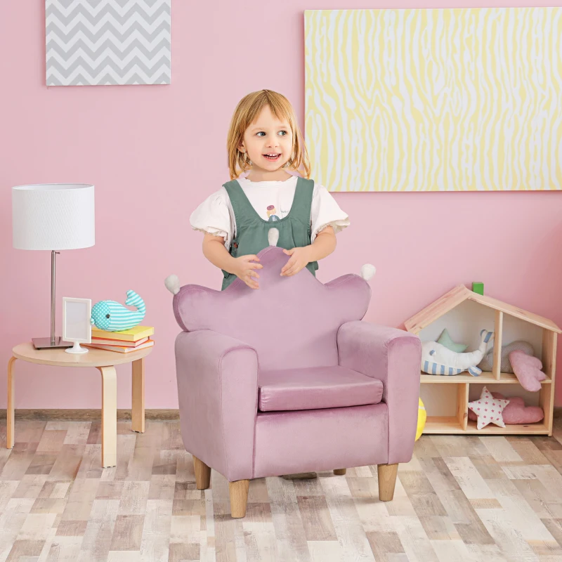 Qaba Kids Sofa, Armrest Chair for Preschool, Toddler Couch for Kids Room, Kindergarten, Dutch Velvet, Eucalyptus Wood, Purple