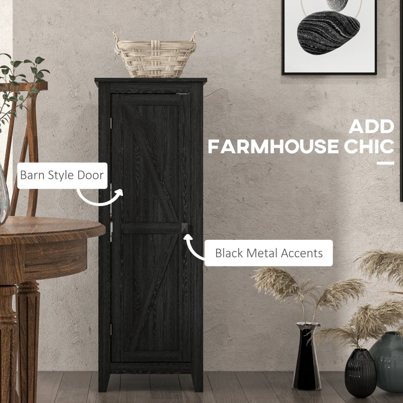HOMCOM 48" Farmhouse Kitchen Pantry Storage Cabinet with Barn Door, Kitchen Pantry Cabinet with Adjustable Shelves, Black