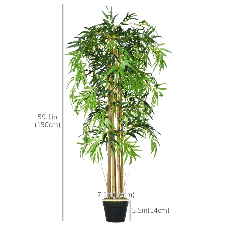 Outsunny Set of 2 5FT Artificial Tree Bamboo Tree Fake Plants in Pot for Home Office Living Room Decor, Green