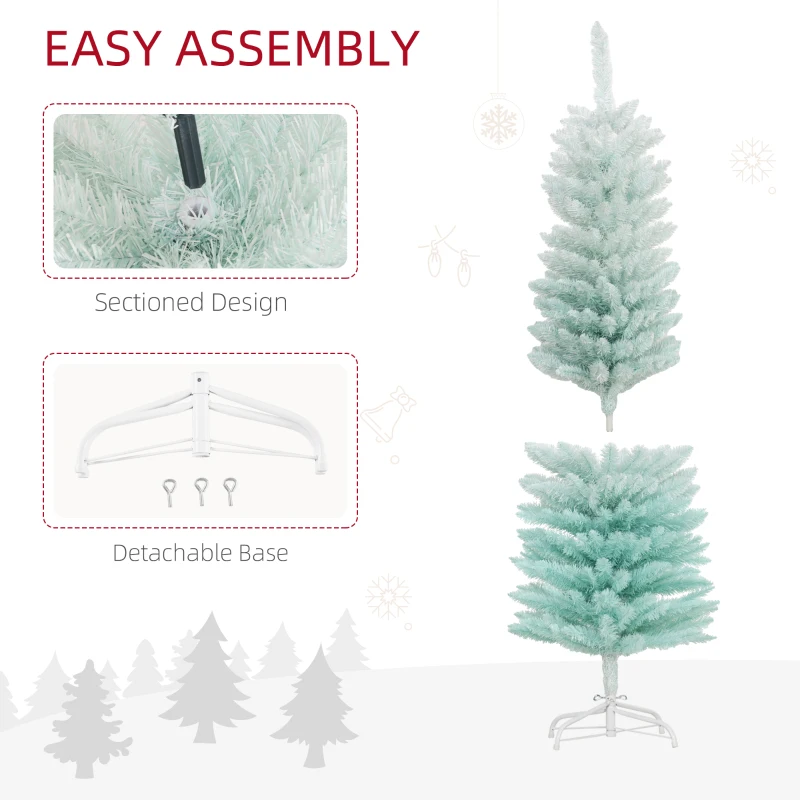 HOMCOM 5ft Pencil Christmas Trees, Skinny Artificial Christmas Tree for Xmas Holiday Decor, Gradient Blue
