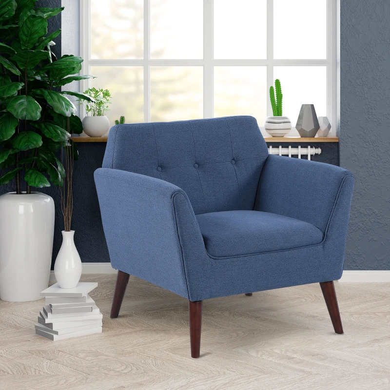 HOMCOM Traditional Living Room Chair, Armchair with Button Tufted Polygonal Straight Back, Single Sofa with Thick Padding, Blue
