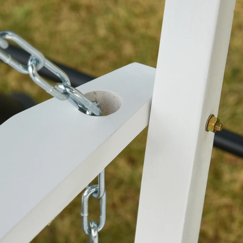 Outsunny 2-Seater Hanging Porch Swing Outdoor Patio Swing Chair Seat with Slatted Build and Chains, 440lbs Weight Capacity, White