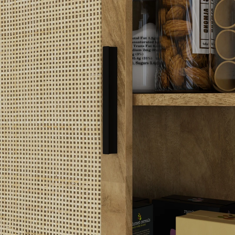 HOMCOM 64" Kitchen Pantry, Tall Storage Cabinet with 4 Rattan Doors, 4 Tier Shelves and Adjustable Shelf, Natural