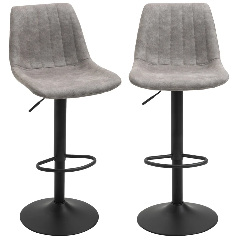 HOMCOM Adjustable Bar Stools Set of 2, Leathaire Swivel Barstools with Back and Footrest, Upholstered Bar Chairs for Kitchen, Dining Room, Home Pub, Grey