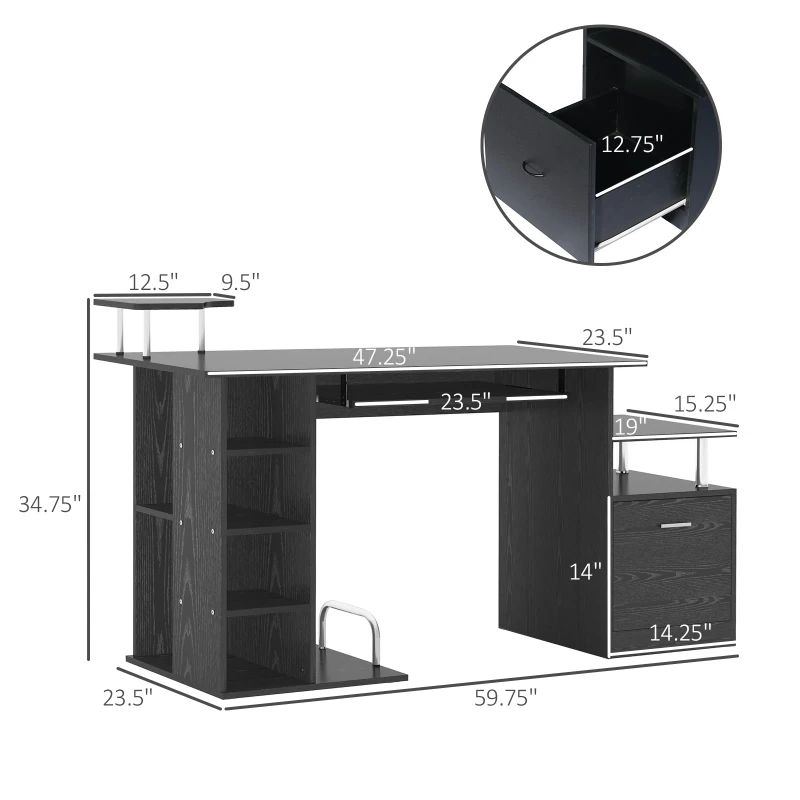 HOMCOM Wood Computer Desk Table Laptop Workstation with Storage Shelf Drawer Office Home Black