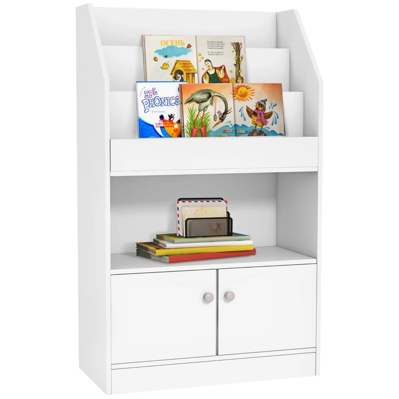 Qaba Toy Storage Organizer Shelf, Kids Bookshelf for Bedroom, Playroom, Nursery, White