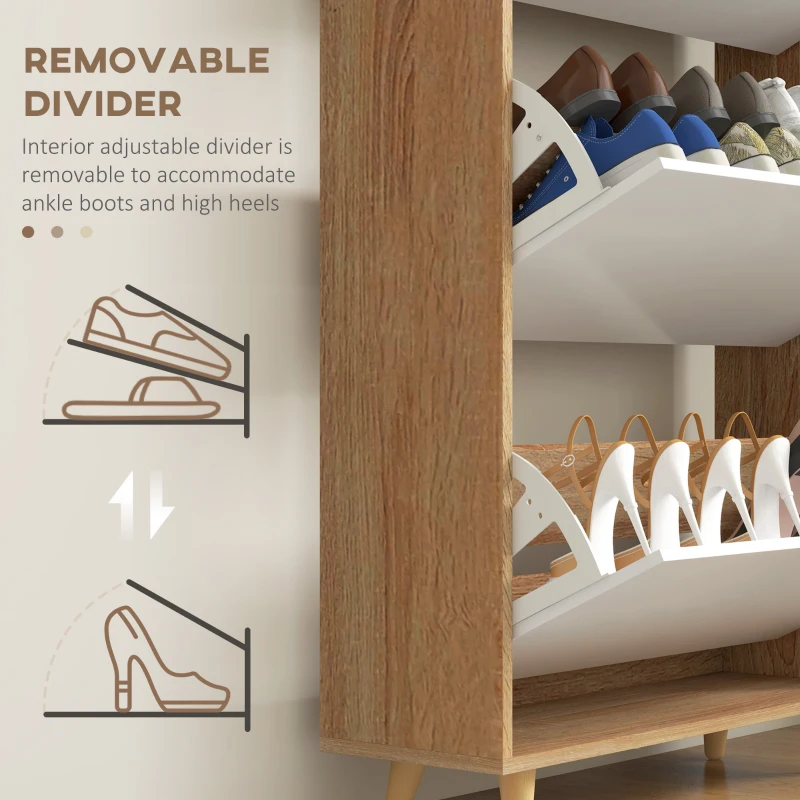 HOMCOM Slim Shoe Storage Cabinet with 3 Flip Drawers and Adjustable Shelves, Shoe Cabinet for 18-24 Pairs, White