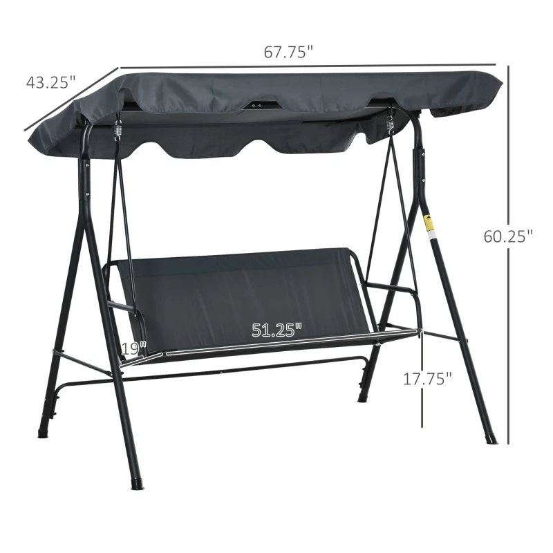 Outsunny 3-Seat Outdoor Patio Swing Chair with Removable Cushion, Steel Frame Stand and Adjustable Tilt Canopy for Patio, Garden, Poolside, Balcony, Backyard, Gray