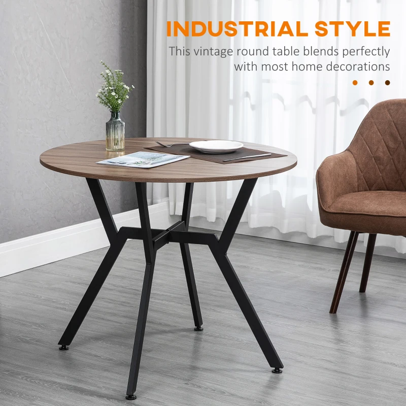 HOMCOM 35" Round Dining Table, Modern Dining Room Table with Steel Frame, Space Saving Small Kitchen Table, Brown