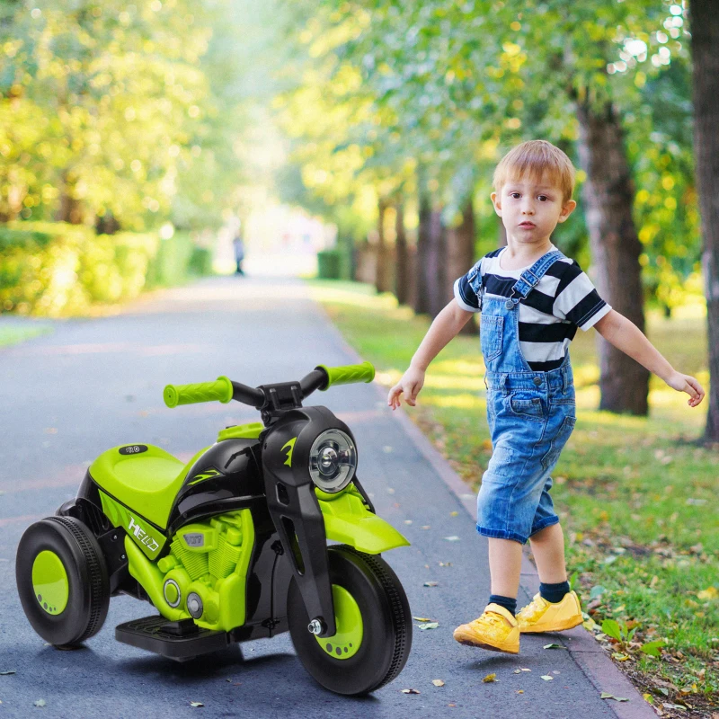 Qaba Electric Motorcycle for Kids, 6V Ride on Bubble Car with LED Headlight, Music, Pedal, for 2-5 Years Green
