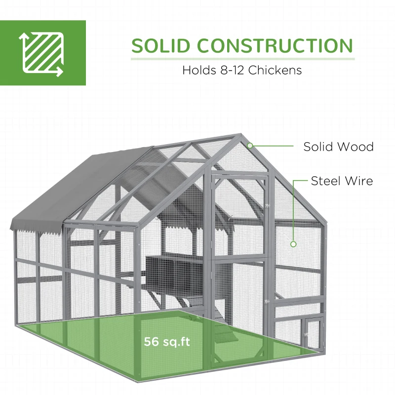 PawHut 9' x 6' x 6' Large Chicken Coop with Nesting Box, Water-Resistant and Anti-UV Cover for 8-12 Chickens, Gray(m-4)