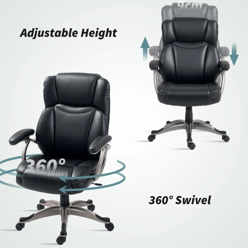HOMCOM PU Leather High Back Office Chair, Swivel Desk Chair with Tilt Function and Adjustable Height, Black