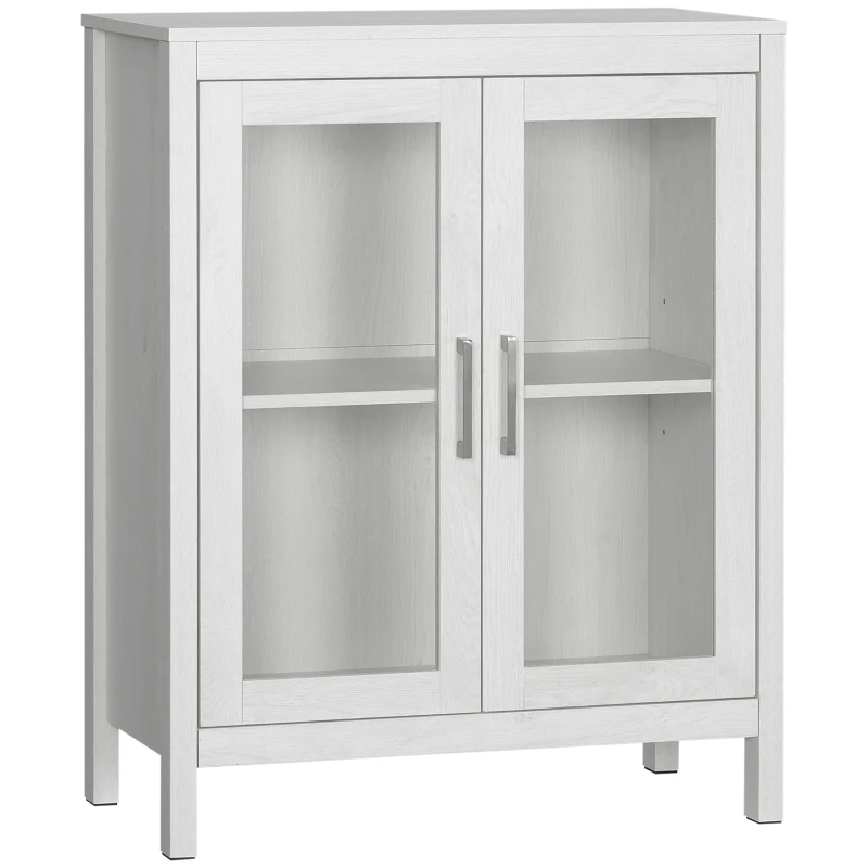 kleankin Modern Bathroom Storage Cabinet, Free Standing Bathroom Cabinet with Double Glass Doors and Adjustable Shelf, White