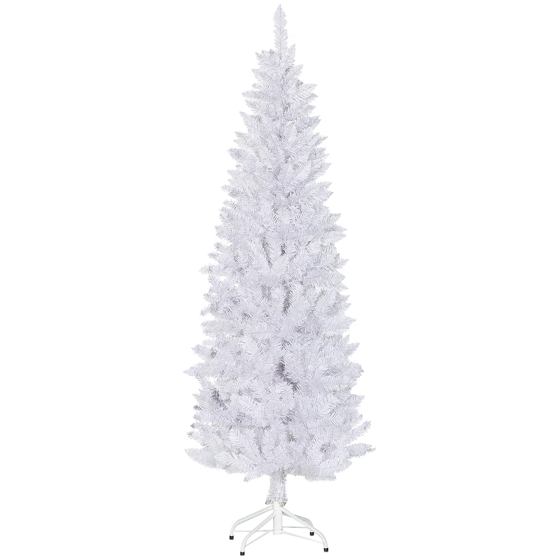 HOMCOM 6ft Tall Pencil Artificial Christmas Tree with 479 Branch Tips with Steel Base, White