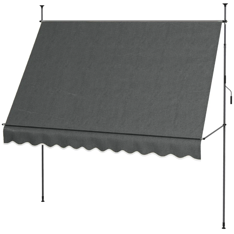 Outsunny 10' x 4' Manual Retractable Awning, Non-Screw Freestanding Patio Awning, UV Resistant, for Window or Door, Dark Grey