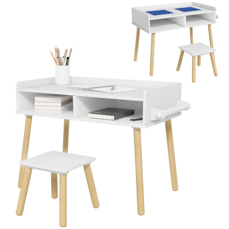 Qaba 3 in 1 Kids Table and Chair Set for Playing, Drawing, Reading, Art, Craft, for Nursery, Playroom, Blue