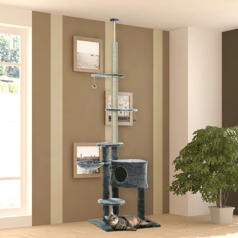 PawHut 104.25" Cat Tree Stand House Hammock Pet Furniture Kitten Activity Tower Kitty Play House 5-Tier - Dark Grey