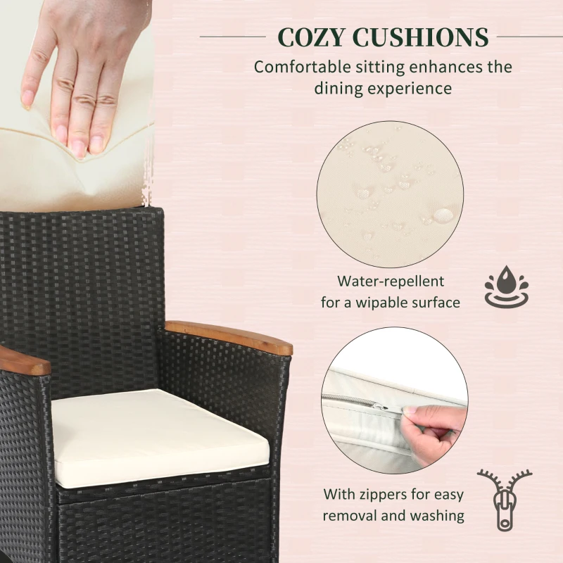 Outsunny 7 Pieces Outdoor Dining Set for 6, Wicker Rattan Patio Furniture Set, Patio Table and Chairs Set with Cushions, Acacia Wood Table Top, Conversation Set for Garden Backyard Deck, Cream White