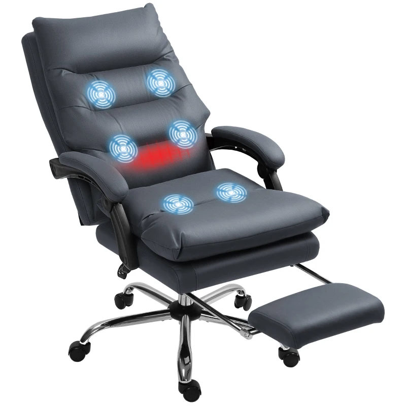 Vinsetto Microfibre Massage Office Chair, Heated Reclining Chair with Footrest, Double-tier Padding, Swivel Wheels, Dark Gray