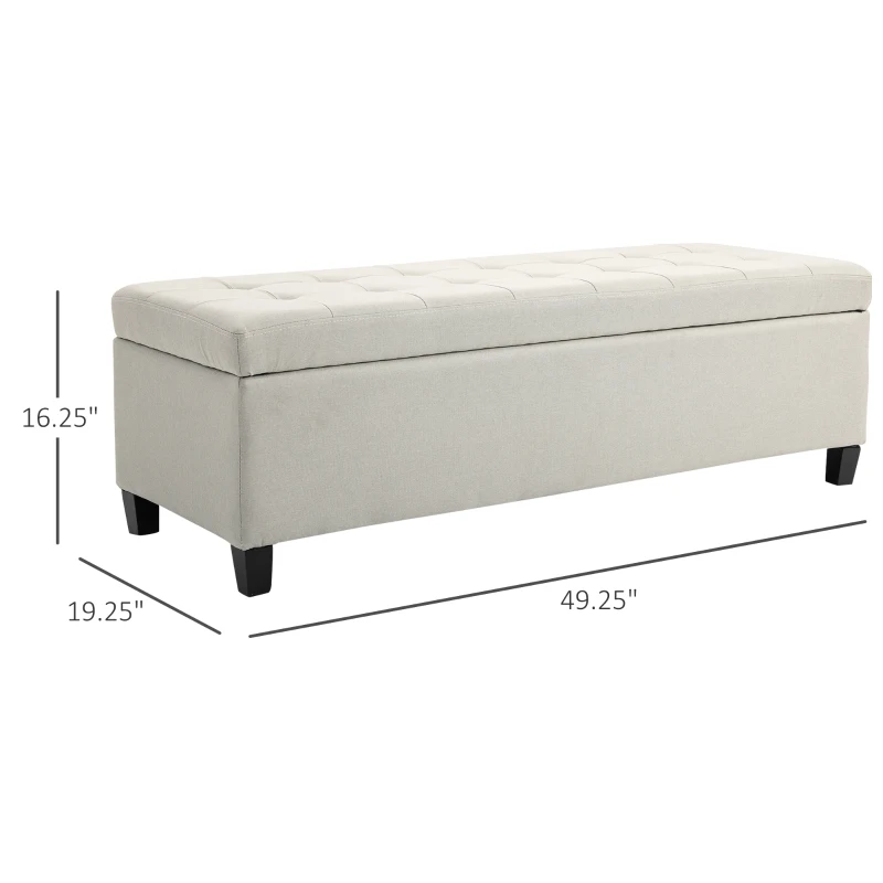 HOMCOM 51" Ottoman Storage Bench, Linen Fabric Storage Chest with Lift Top, Tufted Ottoman with Storage for Living Room, Entryway, Bedroom, Beige