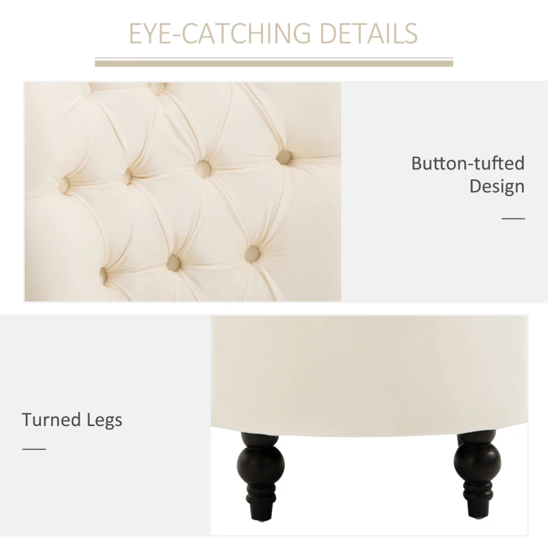 HOMCOM Retro High Back Armless Royal Accent Chair Fabric Upholstered Tufted Seat for Living Room, Dining Room and Bedroom, Cream White