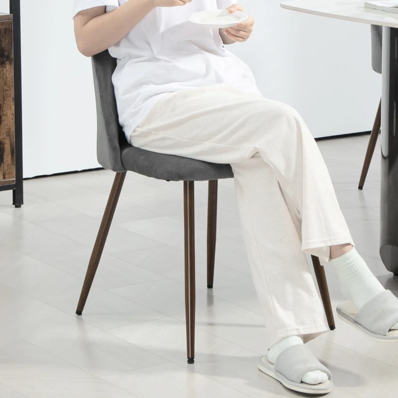 HOMCOM Upholstered Dining Chairs Set of 4, Velvet Accent Chair with Back and Wood-grain Steel Leg for Kitchen, Dark Grey