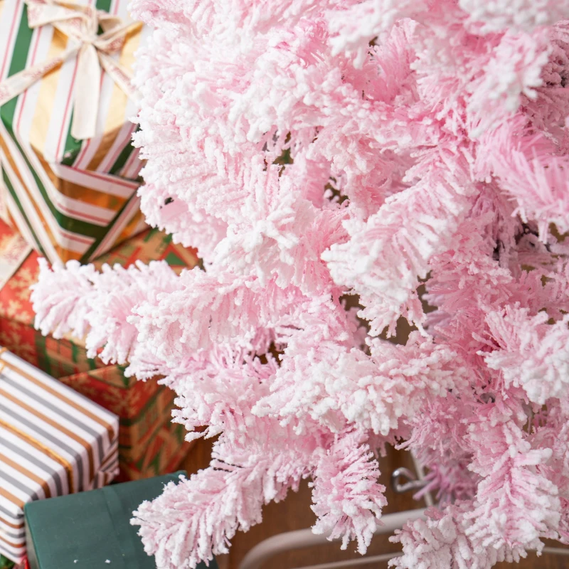 HOMCOM 4 ft Flocked Pencil Christmas Tree, Artificial Christmas Tree with Realistic Branches, Auto Open and Steel Base, Pink