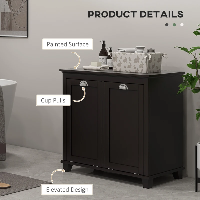 HOMCOM Tilt-Out Laundry Storage Cabinet, Bathroom Storage Organizer with Two-Compartment Tilt Out Hamper, Black