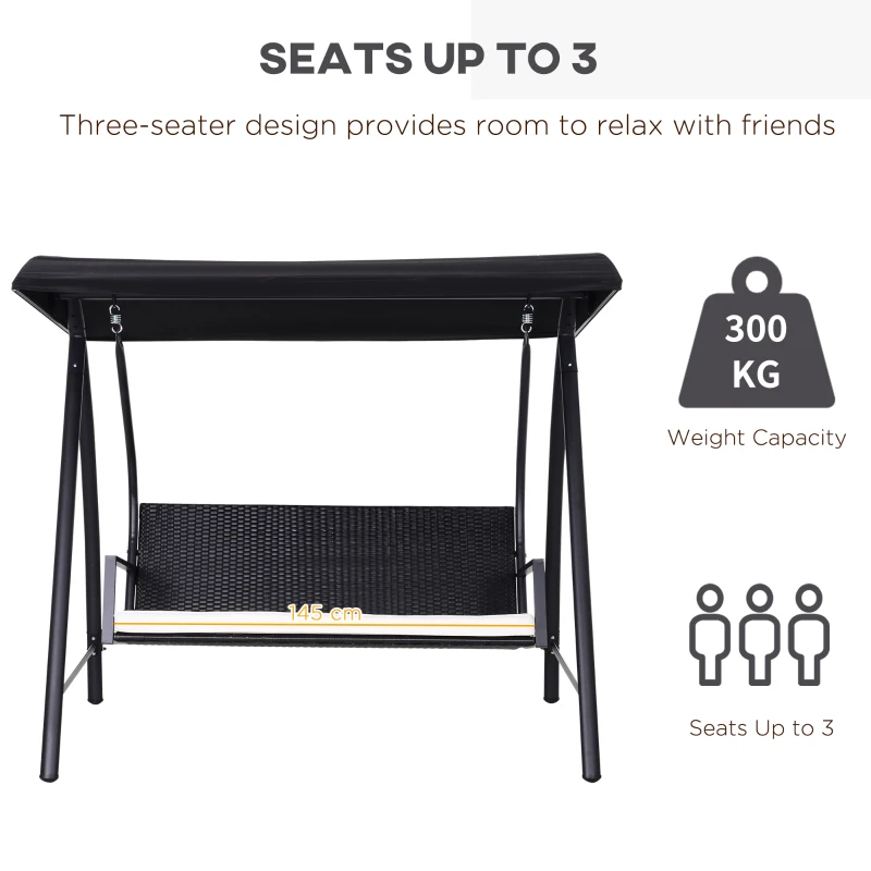 Outsunny 3 Person Wicker Porch Swing Chair Outdoor Rattan Patio Sling Hammock w/ Canopy