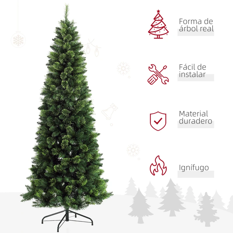 HOMCOM 6' Artificial Pencil Christmas Trees, with Auto Open, Steel Base, Pine Needles, for Home Xmas Decoration