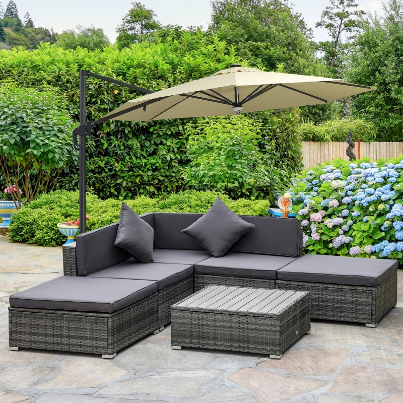 Outsunny 6 Piece Patio Furniture Set, All Weather Outdoor Rattan Sectional Sofa Couch with Chaise Lounge Sides, Coffee Table & Chairs, Conversation Set with Pillows & Cushions, Gray