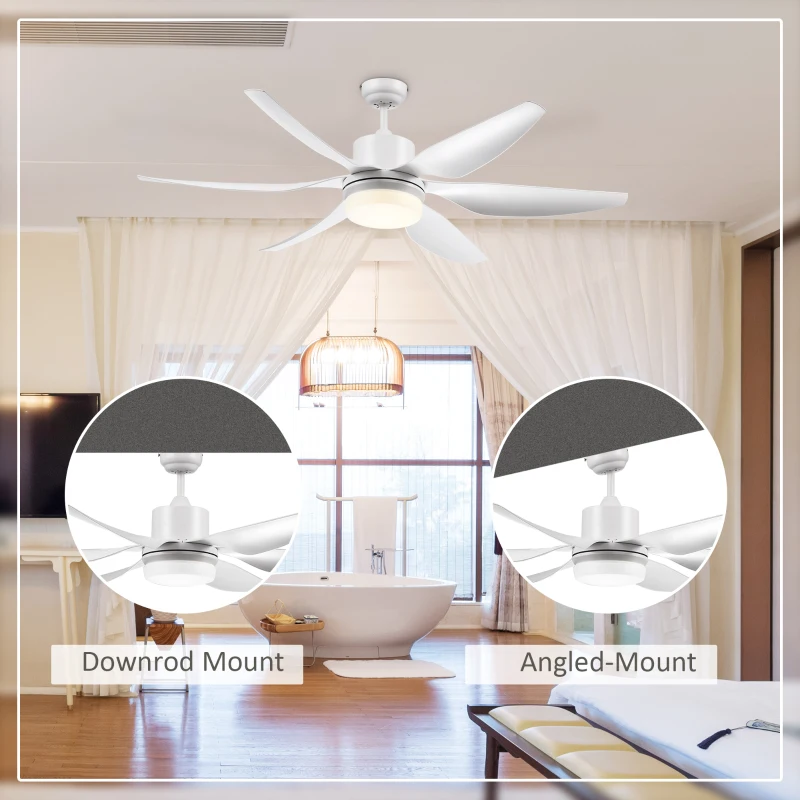 HOMCOM 52" Reversible Indoor Ceiling Fan with Light, Modern Mount LED Lighting Fan with Remote Control, for Bedroom, and Living Room, White