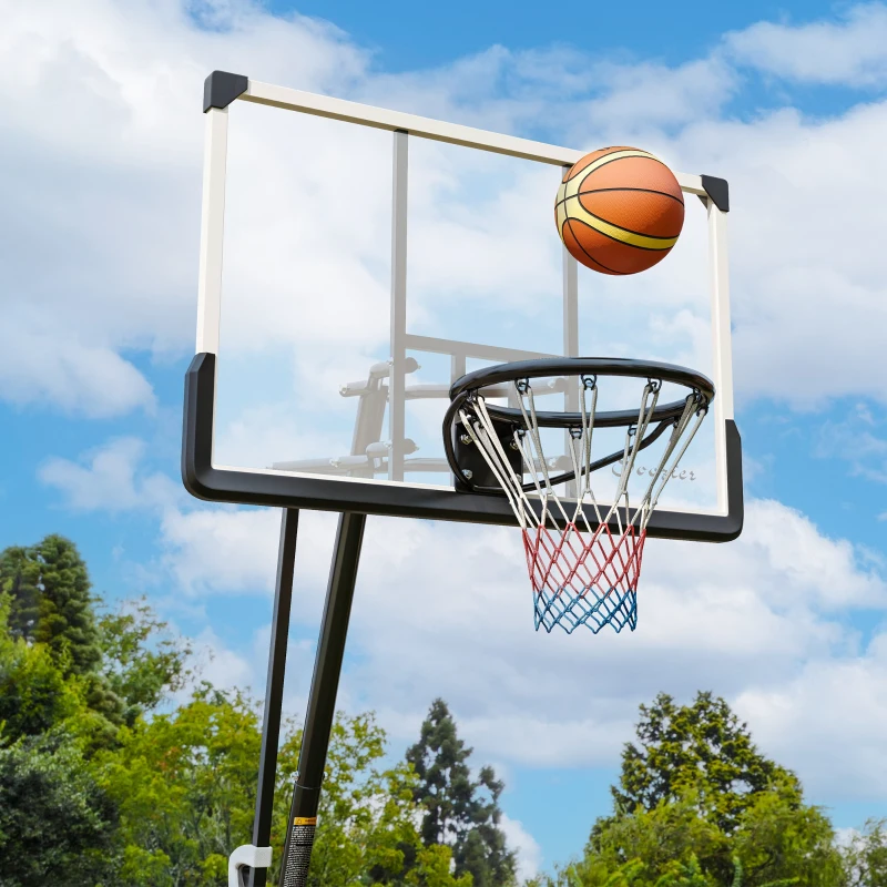 Soozier Basketball Hoop Outdoor, 5-10ft Portable Basketball Goal with 44" Shatterproof Backboard, Rebound System, Wheels