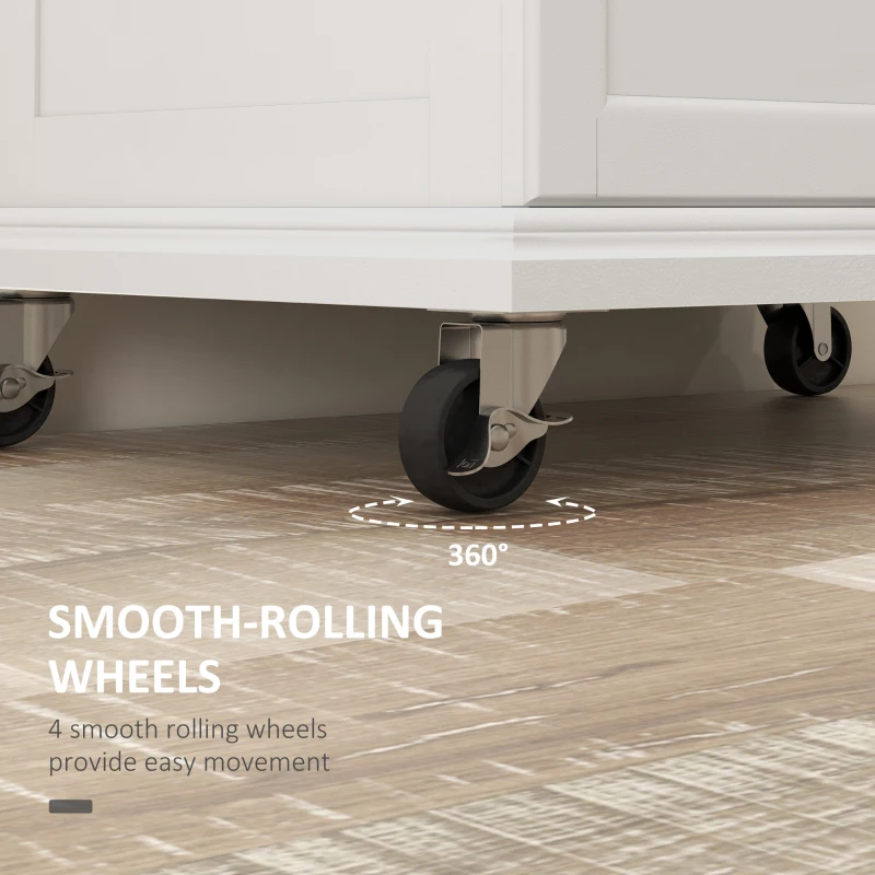 HOMCOM Kitchen Island with Wheels, Rolling Kitchen Island with Storage, Stainless Steel Countertop for Dining Room, Cream White