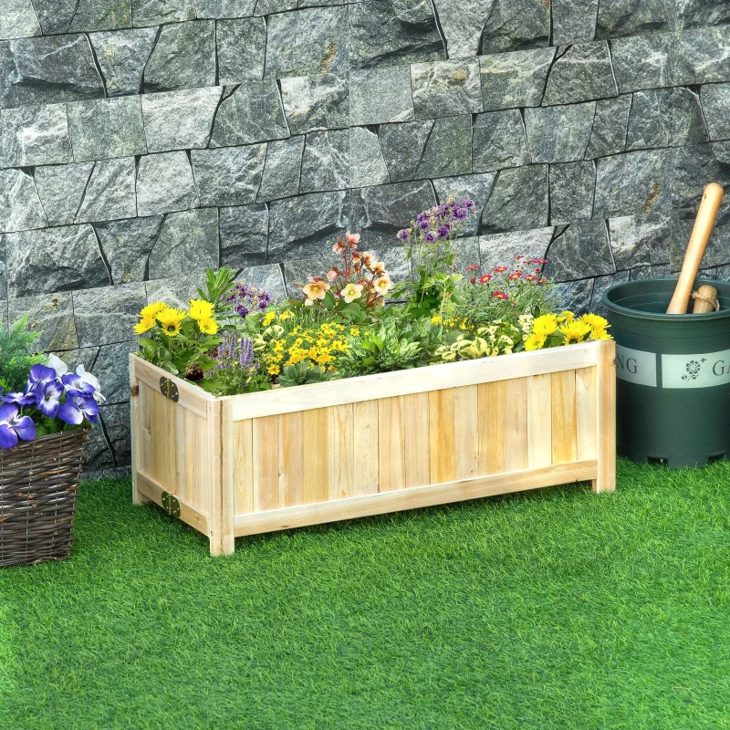 Outsunny Foldable Raised Garden Bed, Wooden Planter Box, Herb Garden Planter with Drainage Holes, for Backyard, Patio to Grow Vegetables, Herbs, and Flowers, 27.6" x 11.6" x 9.8"