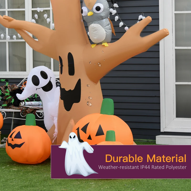 HOMCOM Inflatable Halloween Decoration Haunted Tree with Owl, Ghost, Pumpkins, Blow-Up Outdoor LED Display for Lawn, Garden, Party
