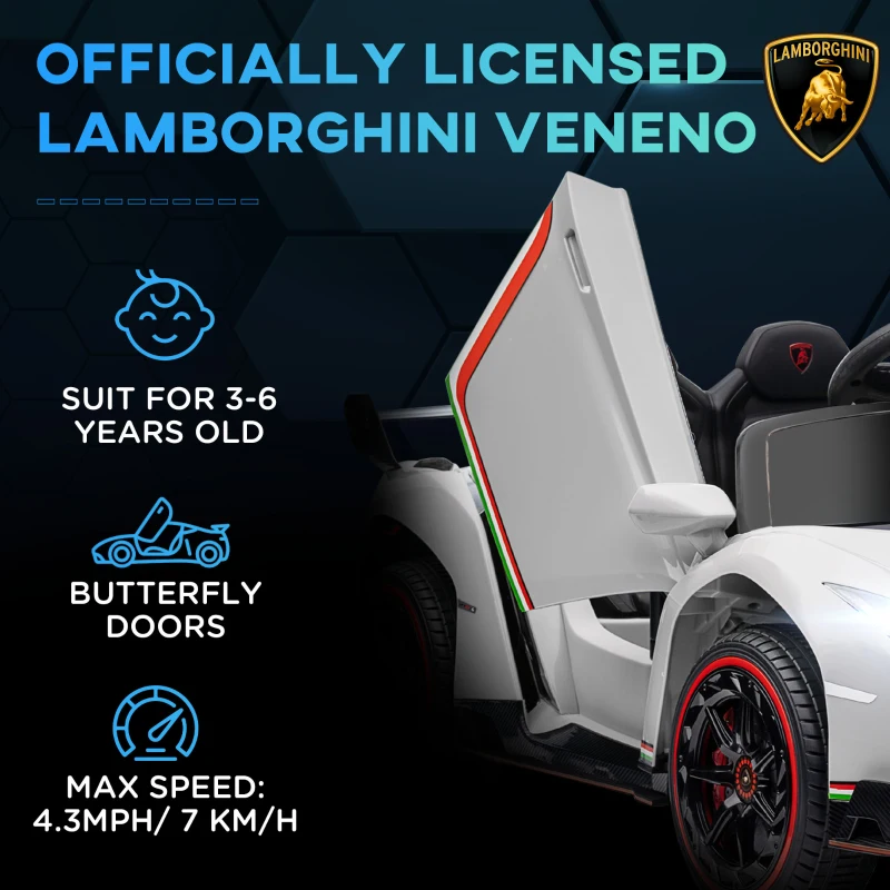 Aosom Lamborghini Veneno Licensed 12V Electric Kids Ride on Car with Bluetooth, Remote, White