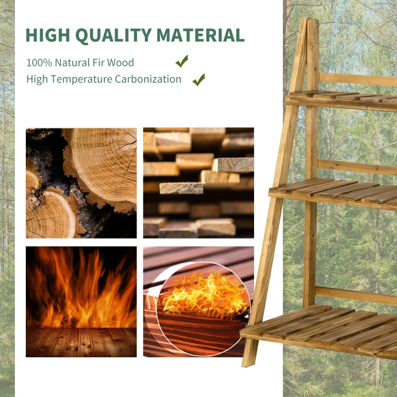 Outsunny 3-Tier Folding Plant Stand, 24" x 15" Wooden Indoor Plant Shelf Display Stand, for Corner Balcony Garden Patio