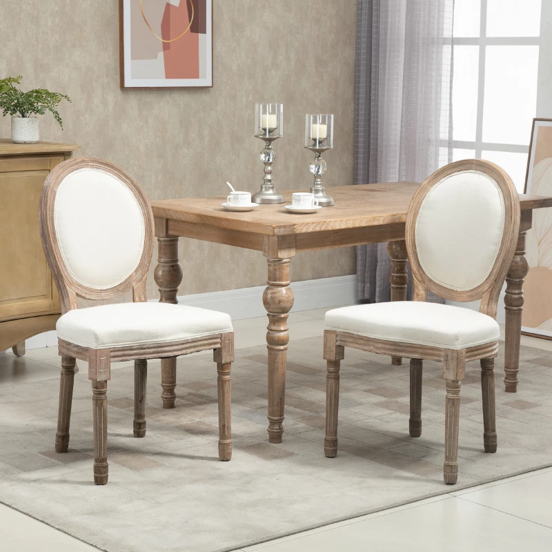 HOMCOM Vintage Armless Dining Chairs Set of 6, French Chic Side Chairs with Curved Backrest and Linen Upholstery for Kitchen, or Living Room, Cream White